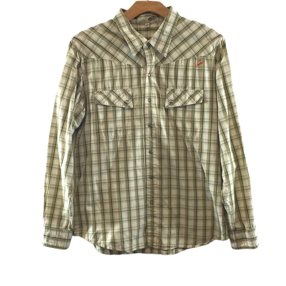 Vans Off The Wall Green Pink Plaid Pearl Snap Shirt Mens Largeβ Western Cotton